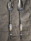 Italian Murano Glass Serving Salad Fork Spoon White dots kitchen dining room 
