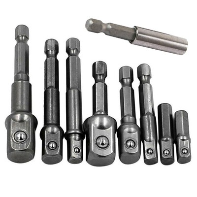 9pc Socket Adapter Drill Bit Set for Power Drive Tools Hex Shank 1//4 3//8 1//2