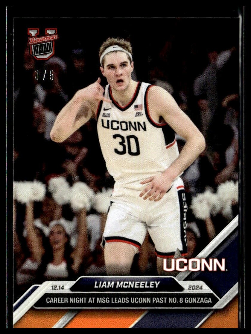 2024-25 Topps Bowman U Now 31 Liam McNeeley UConn Huskies MSG Orange 3/5