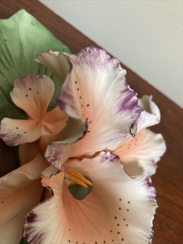 Vintage Capodimonte Porcelain Flower Orchid Peach Purple White Handpainted - Picture 7 of 9