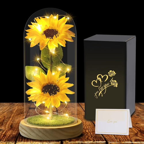 Girasole Regalo Di La Festa Della Mamma per Donna, Fiori Artificiale in Cupola D - Foto 9 di 12