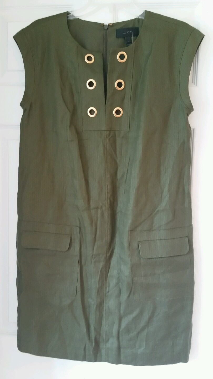 J Crew Women Linen shift dress w grommets 138 F1836 sz 4 tuscan olive green J Crew Women Linen shift dress w grommets 138 F1836 sz 4 tuscan olive green