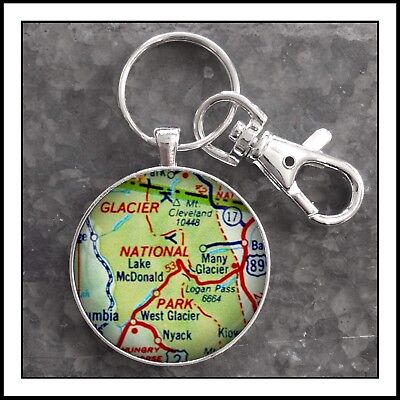 Glacier National Park vintage map photo pendant keychain charm Gift Montana