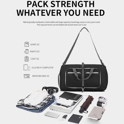 (BLACK)Gym Bag With Shoe Compartment Carry On Luggage Travel Bag Sports Bag BBY - Picture 3 of 6