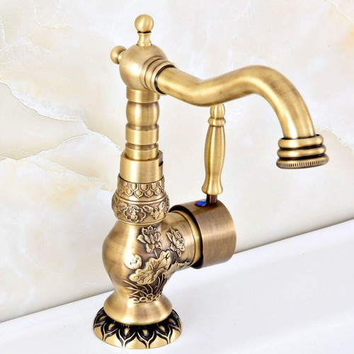 Antique Brass Carved Flower Pattern Kitchen Sink Faucet Swivel Mixer Tap msf127 - Picture 6 of 9