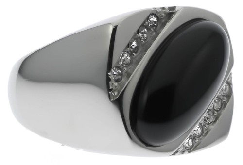 Black Oval Onyx Cz Accented Stainless Steel Mens Ring Size 8 T48 - Picture 5 of 6