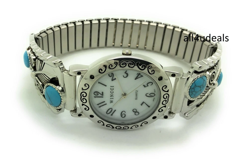 Reloj de moda Wincci para hombre y mujer Western Turquesa Piedras banda elástica elástica elástica Foto 2 de 4