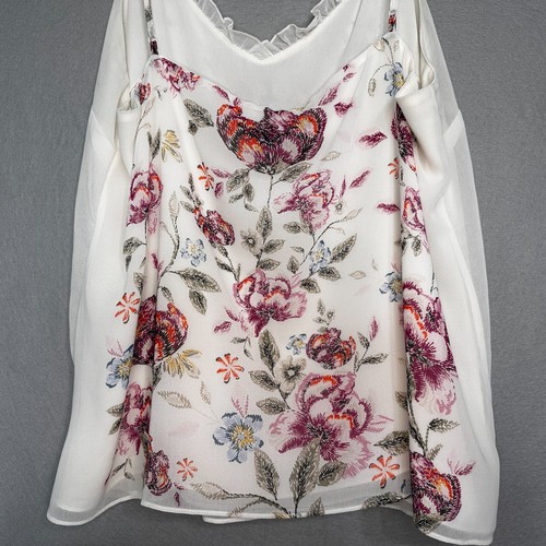 White House Black Market Ivory Cami Tank Floral Embroidery Luxury Classic Sz XL - Picture 3 of 7