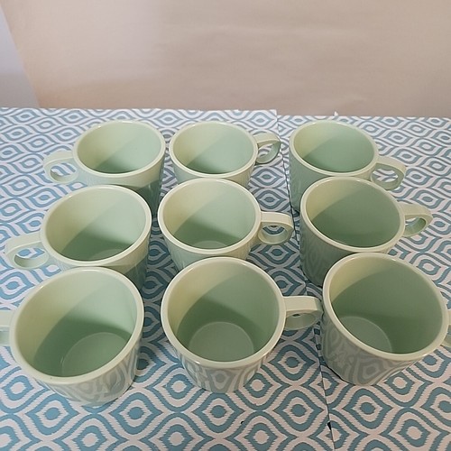 9 tazas de café apilables vintage de melamina verde menta mercancía de Texas  - Imagen 5 de 8
