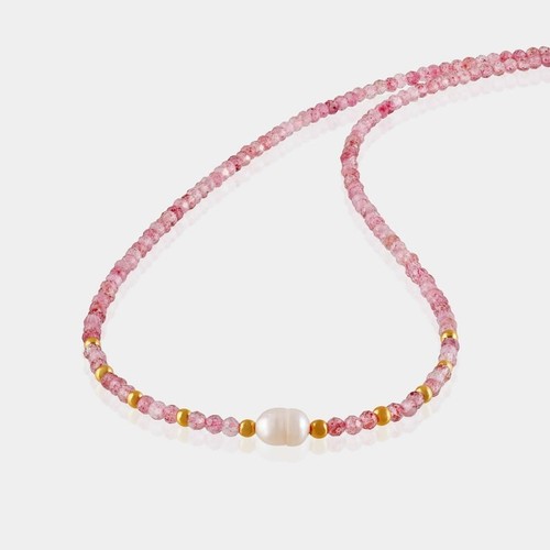 Collares de perlas y fresas de cuarzo con 2 cuentas redondas multifacéticas de piedras preciosas de 2 mm 24" - Imagen 5 de 10