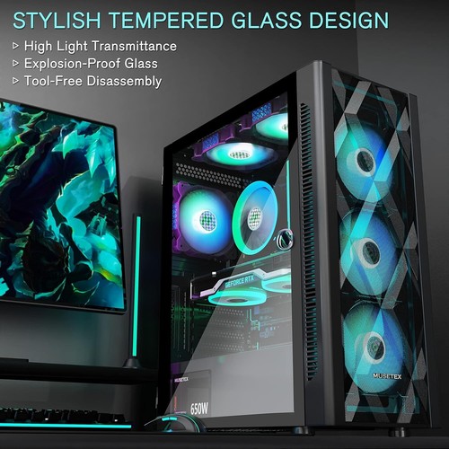 Boîtier PC Gaming Maille Polygonale Avancé, 6 Ventilateurs ARGB et USB 3.0 pour Transferts Rapides - Photo 8/8