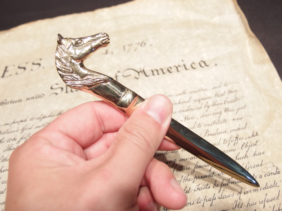 Vintage Antique Style Brass Horse letter opener Equestrian Desk