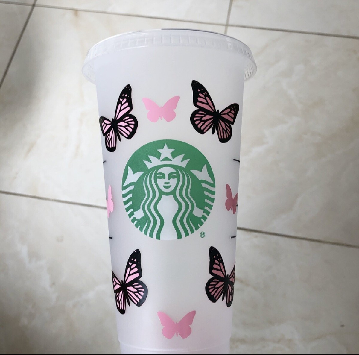 1 Starbucks butterfly Venti Reusable Iced Cold Coffee Cup -SAME