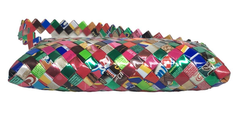 Upcycling Gewebt Magazin Süßigkeiten Verpackung Handtasche Tasche Bunt - Bild 4 von 6