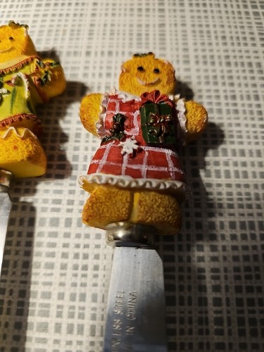 Vintage 4 Lebkuchen Mann & Frau Käse Streuer Messer Junge & Mädchen Buttermesser - Bild 5 von 9