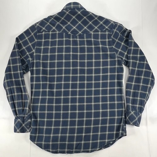 Duke's Bark Flannel Shirt Mens Small Blue Plaid Pearl Snap Button Long Sleeve - Picture 2 of 11