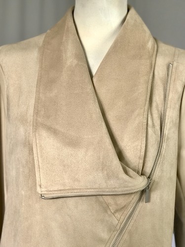 Bagatelle Collection Womens Large Vegan Leather Suede Jacket Beige Wing Collar - Picture 2 of 10