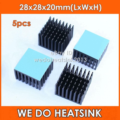 5pcs 28x28x20mm Aluminum Heatsink With Thermal Double Sided Heat Transfer Pad - Afbeelding 1 van 8