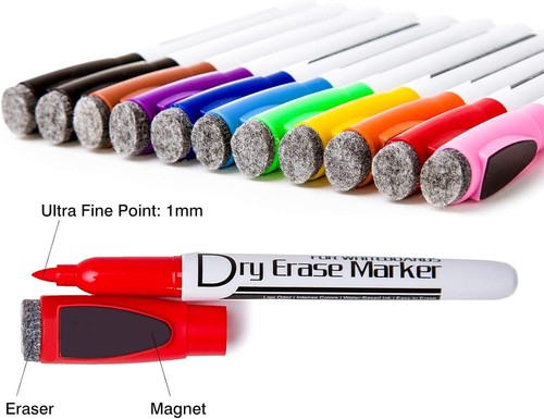 Magnetic Dry Erase Markers with Eraser Low Odor Fine Tip Whiteboard Pens Pack - Picture 4 of 5