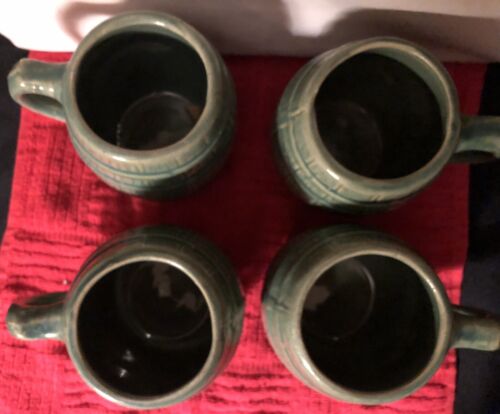 Vintage Set of 4 1920’s - 1930’s McCoy #4 Green Barrel 20oz. Mugs 4.75” Tall. - Picture 2 of 10
