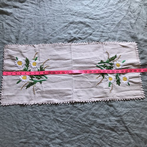 Artisan handmade Floral embroidered crochet edge table runner 30x14 in - Picture 6 of 9