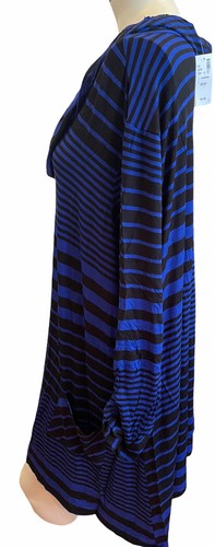 Avenue Sz 30/32 Cowl Neck Shark Bite Tunic Top Slinky Black Blue Stripes NEW $54 - Picture 3 of 8