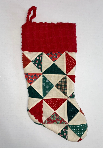 18" VINTAGE GESTEPPTER WEIHNACHTSSTRUMPF MIT ROTEM MANSCHETTEN WEIHNACHTSMANN BESTE MENGE - Bild 1 von 5