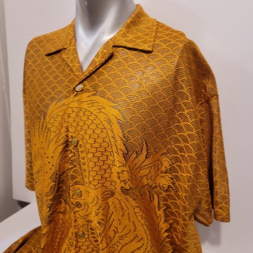 VTG 90s TRUST Club Couture Collect Shirt Shear Mesh Chinese Dragon Lion GOLD - Picture 14 of 21