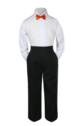 3pz camicia bianca formale bambino bambino bambino bambino nero pantaloni colore a scelta cravatta fiocco S-8 - Foto 15 di 25