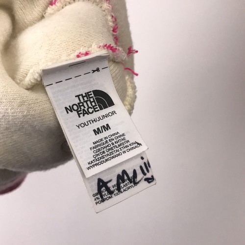 Youth Junior Medium The North Face Winter Pom Pom Hat White with Pink Streaks - Picture 4 of 6