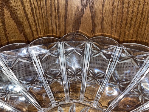 Large Heavy Oblong Crystal Bowl w Cross Hatch Cuts 12 1/4" x 7 3/4" x 4 3/4" - Imagen 5 de 6