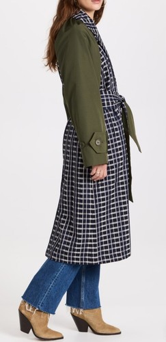 Tanya Taylor Damengröße 3X Lotta grün marineblau Schottenkaro langer Trenchcoat neu mit Etikett - Bild 13 von 22