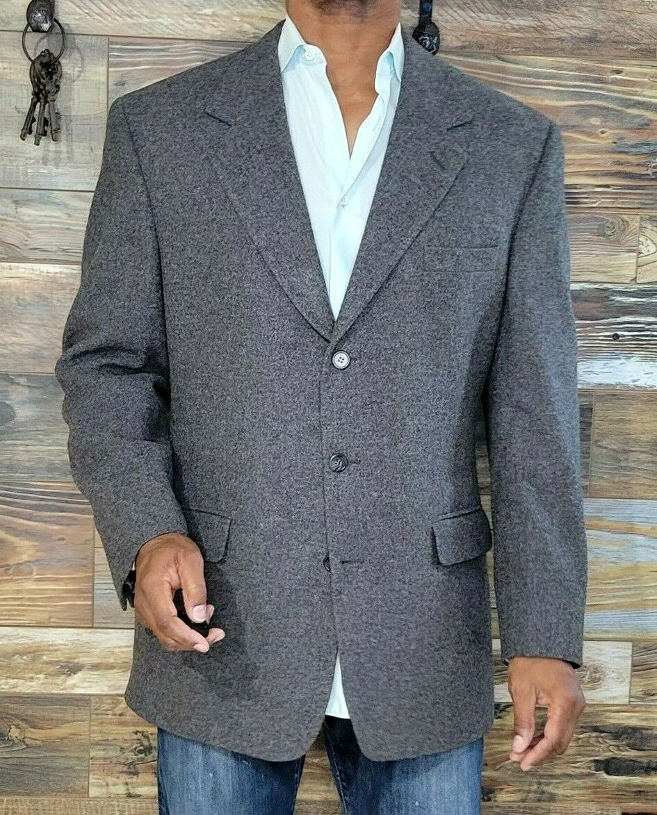 Bill Blass Black Label 100 Camel Hair Gray Blazer Sport Jacket Size 42R