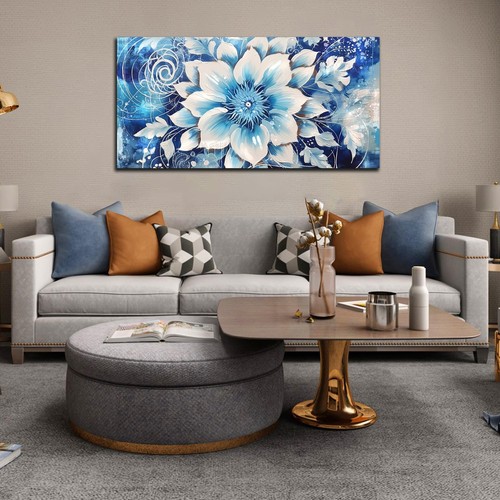 Flower Picture Wall Decor for Bedroom - Large Blue Flower Canvas Wall Art for... - Picture 8 of 8