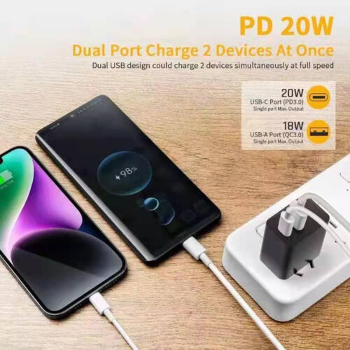 20W Dual USB Wall Charger PD and Quick Charge 3.0 Fast Charging for iPhone 12 11 - Picture 6 of 12