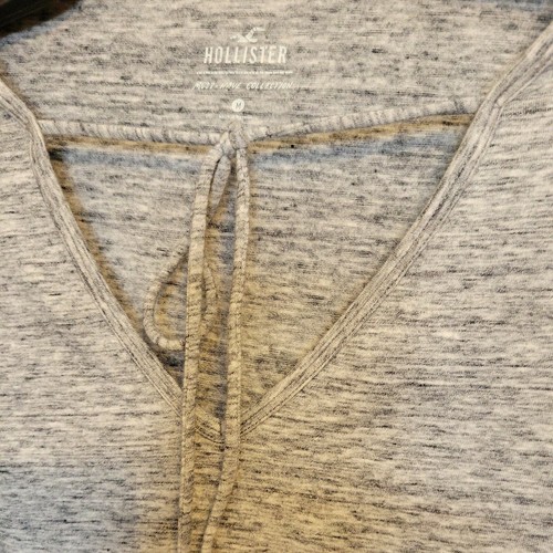 Hollister Womens M Body Suit Shirt Snap Bottoms Gray long Sleeve ties at neck - Picture 4 of 6