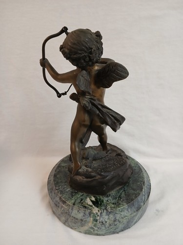 Vintage Cupid by Houdon 9" Bronze Sculpture w/Marble Base Replica 1980 - Picture 6 of 16