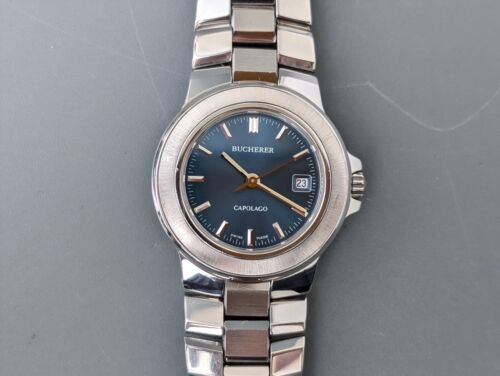 Bucherer Capolago Edelstahl Uhr Swiss Made blaues Zifferblatt Quarz Damenuhr - Bild 10 von 17