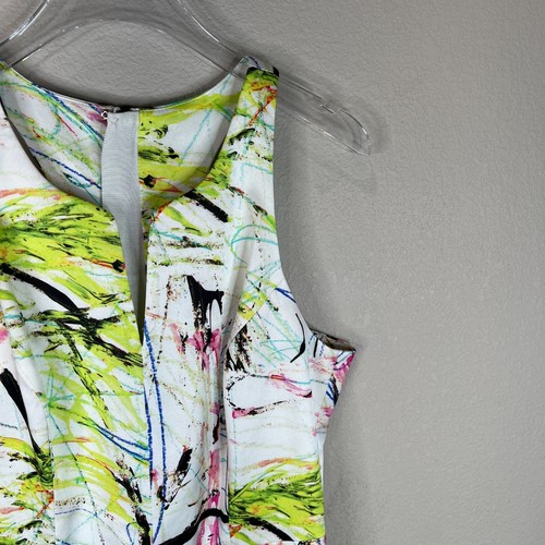 Milly Women's Racerback A-Line Scribble Dress White Yellow 6 Bold Colorful - Picture 5 of 14