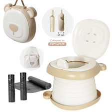 Portable Travel Potty Seat for Toddlers with Splash Guard Foldable Khaki 3 Rolls