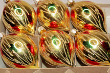 Lot Vintage Blown Glass Glittered GOLD DROP Christmas Ornaments Germany