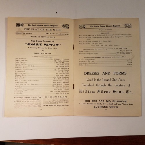 CASTLE SQUARE THEATRE PROGRAM MAY 10 1915 MAGGIE PEPPER CRAIG PLAYERS BOSTON MA - Picture 3 of 3