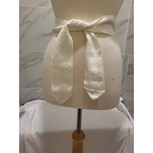 Cinturón de corbata de tela blanca texturizada retro mod 52"" de largo 2,75"" de ancho vintage década de 1980 YK - Imagen 6 de 6