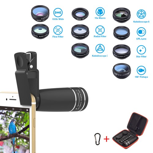 APEXEL Portable 9 in 1 10X Lens Set Phone Camera Lens Macro/Wide Angle/Telephoto - Picture 1 of 80