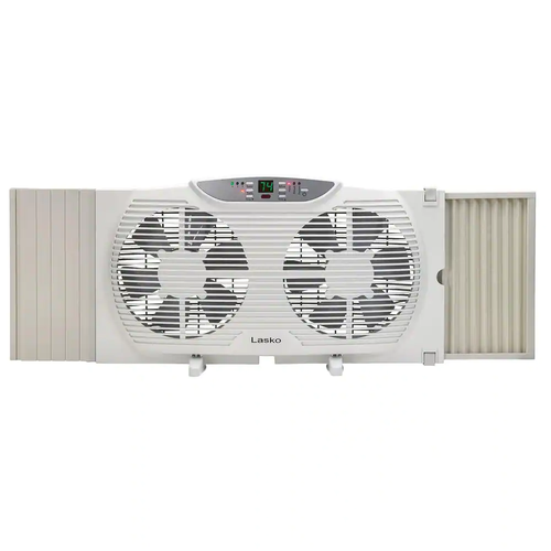 Lasko Reversible Twin Window Fan 9-Inch W/ Thermostat, Timer, Remote Control NEW - Picture 8 of 11
