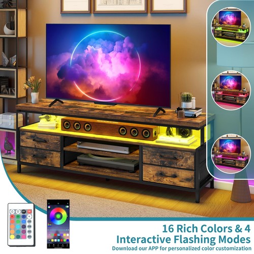 LED TV Stand w/ Mount for 70 inch TVs TV Console Cabinet w/Power Outlets Storage - Picture 6 of 12