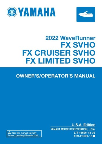 Yamaha WaveRunner Owners Manual Book Guide 2022 FX CRUISER SVHO