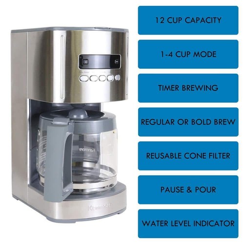 KENMORE Coffee Maker 12-Cup Stainless Steel Programmable w/ LCD Display Silver - Picture 3 of 7