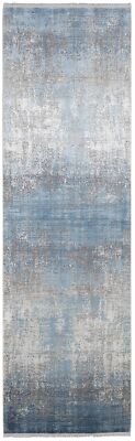 0.9m X 3M Blau Grau und Silber Abstrakt Power Webstuhl Distressed Teppich Läufer