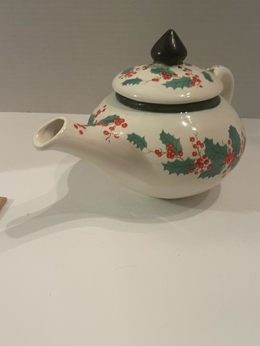 Holiday Christmas Themed Ceramic Teapot With Holy Leaves And Berries - Picture 5 of 17